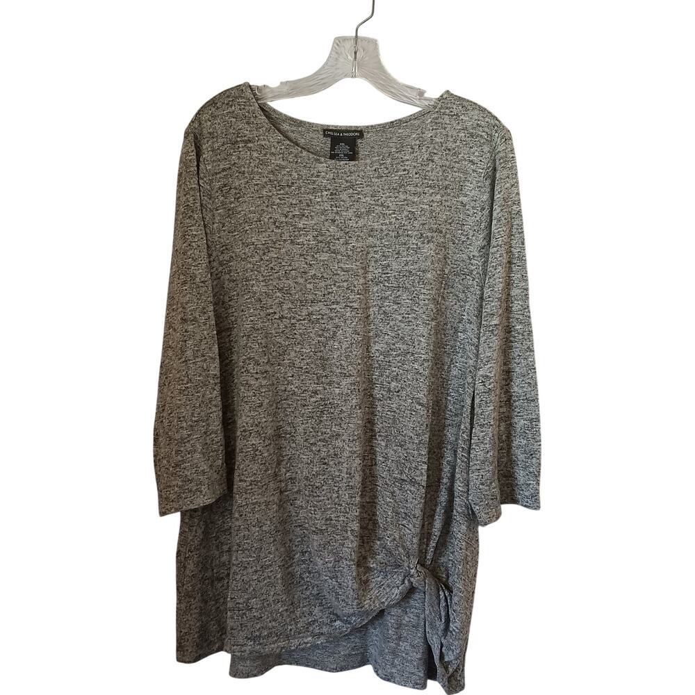 Chelsea & Theodore Top Women's XXL Heather Gray 3/4 Sleeves Knotted Hem